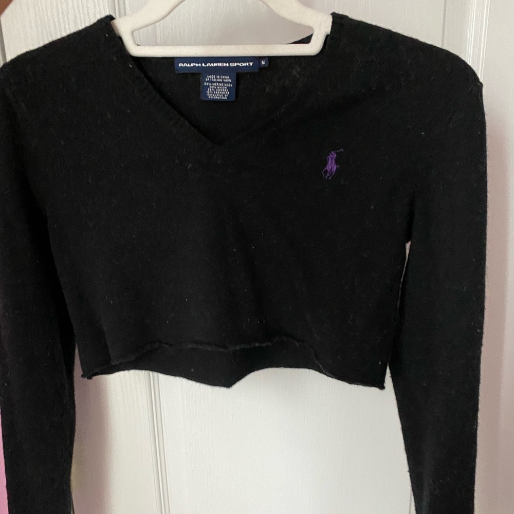 100% italian wool ralph lauren cropped v neck sweater